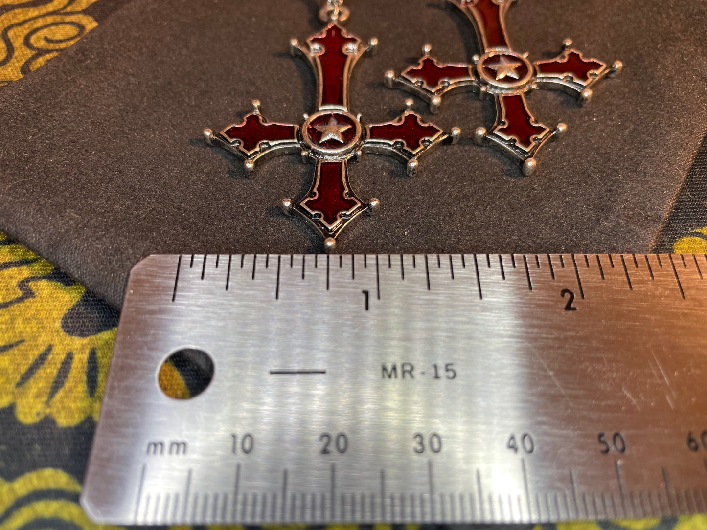 Red Crimson Bloody Inverted Upside Down Cross Pendant Earrings Star Vintage Gothic Satanic Pagan Wiccan Occult Jewelry Best Gift - Silver