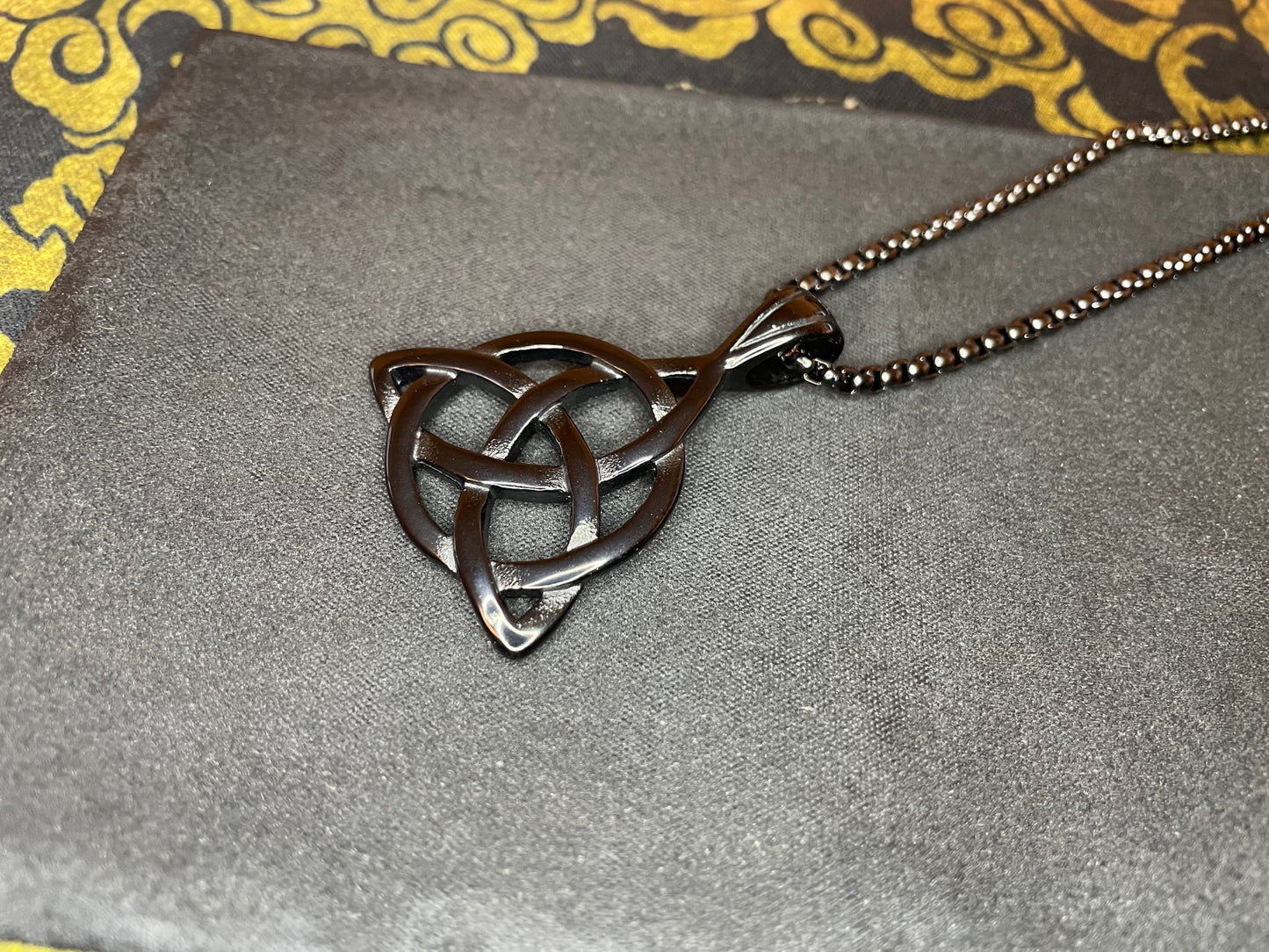 Celtic Triple Knot Viking Nordic Thor Loki Norse Steel Pendant Necklace Amulet Talisman Satanic Wiccan Pagan Occult Jewelry Gift -  Black