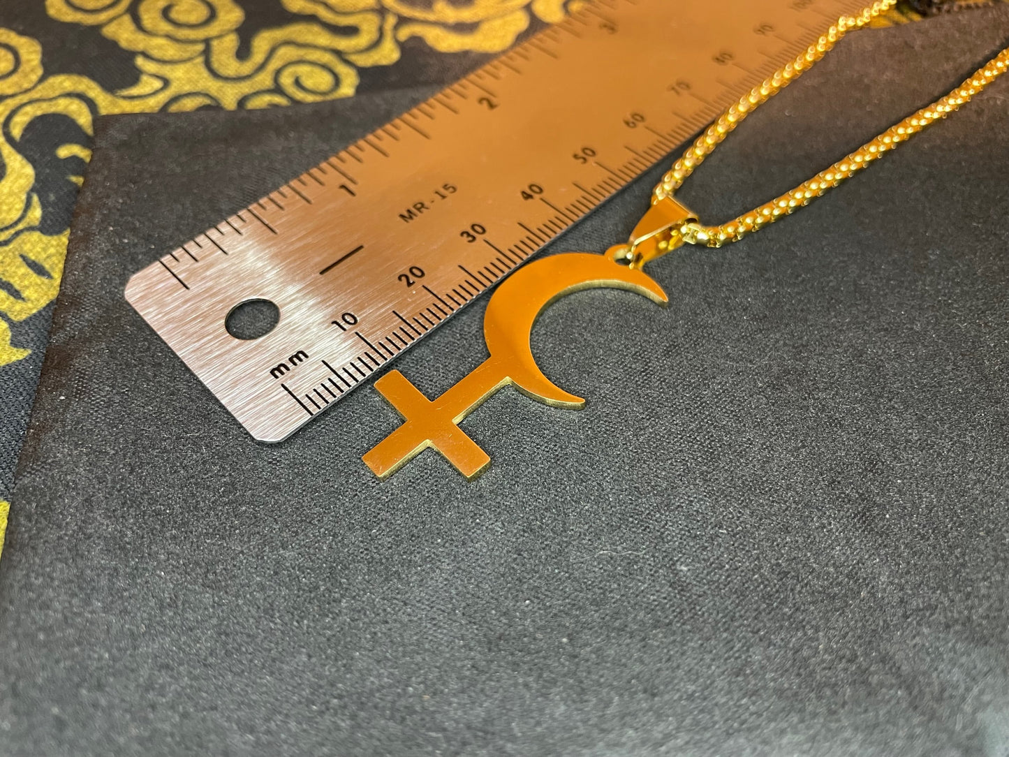 Lilith Symbol Crescent Moon Inverted Upside Down Cross Stainless Steel Necklace Gothic Pagan Satanic Wiccan Occult Jewelry Best Gift - Gold