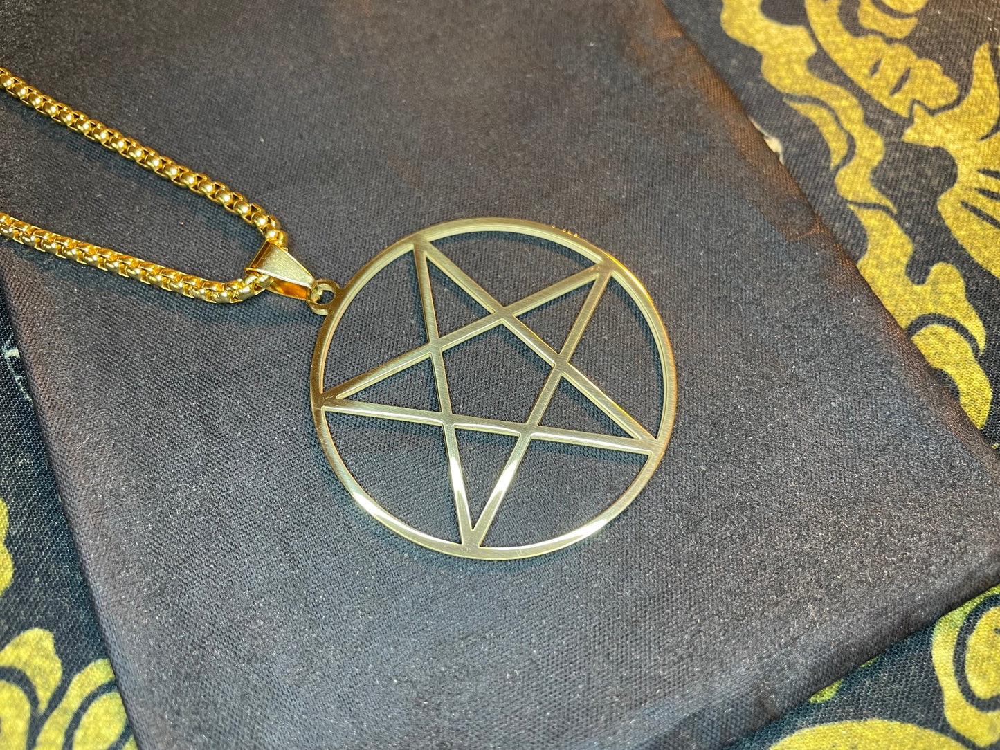 Inverted Pentagram Upside Down Stainless Steel Large Pendant Necklace Talisman Gothic Satanic Wiccan Pagan Occult Jewelry Best Gift - Gold