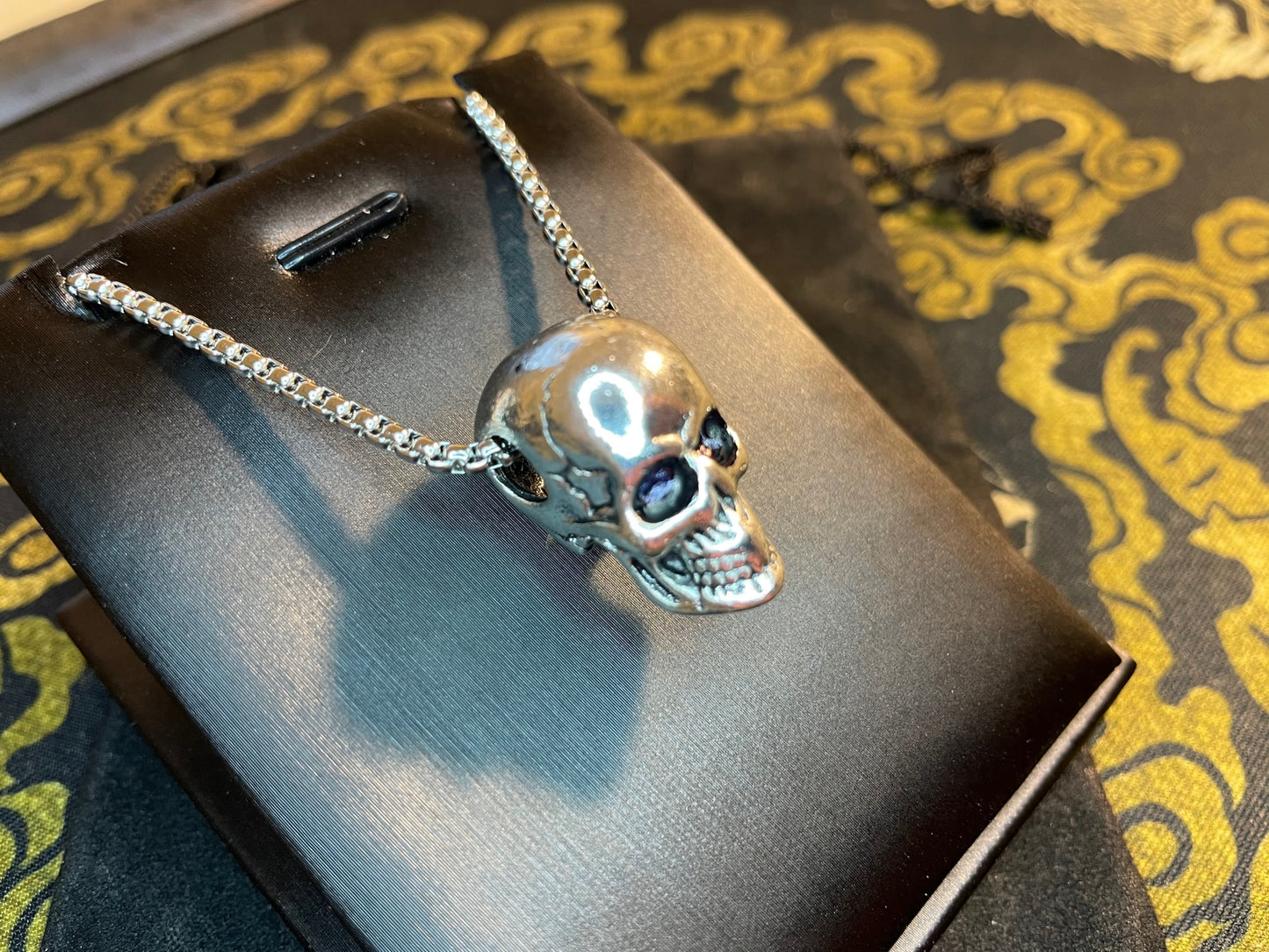 Skull Skeleton Death Ghost 3D Pendant Necklace Stainless Steel Biker Punk Gothic Wiccan Satanic Church Pagan Occult Jewelry Gift - Silver