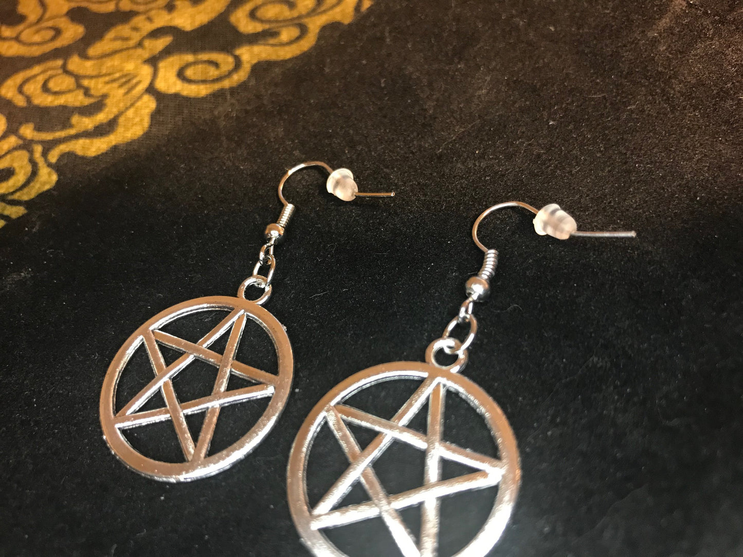 Pentacle 5-Pointed Star Woven Overlap Pentagram Charm Earrings Mystical Pendant Occult Gothic Pagan Satanic Wiccan Jewelry Gift - Silver