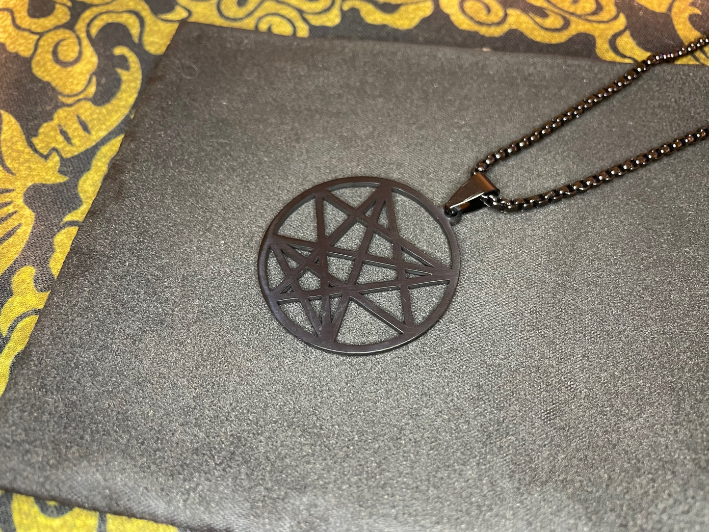 Nine Angles Seal of the Devil Sacred Geometry Pendant Necklace Stainless Steel Magical Amulet Talisman Satanic Church Wiccan Occult Jewelry - Black