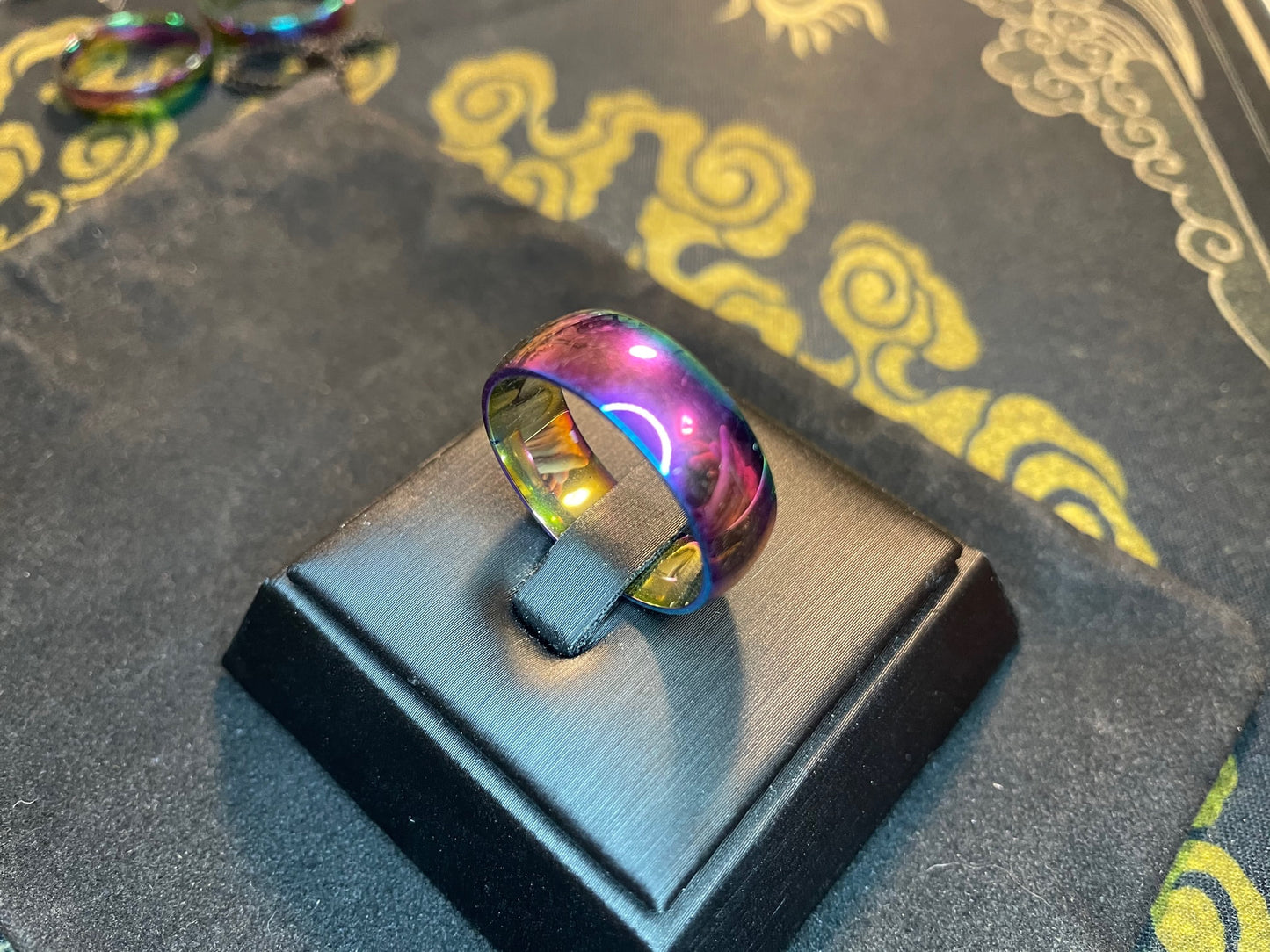 Rainbow Stainless Steel Prismatic Ring Gothic Promise Wedding 8mm Band Satanic Pagan Wiccan Occult Jewelry Men Women Best Gift - Multicolor