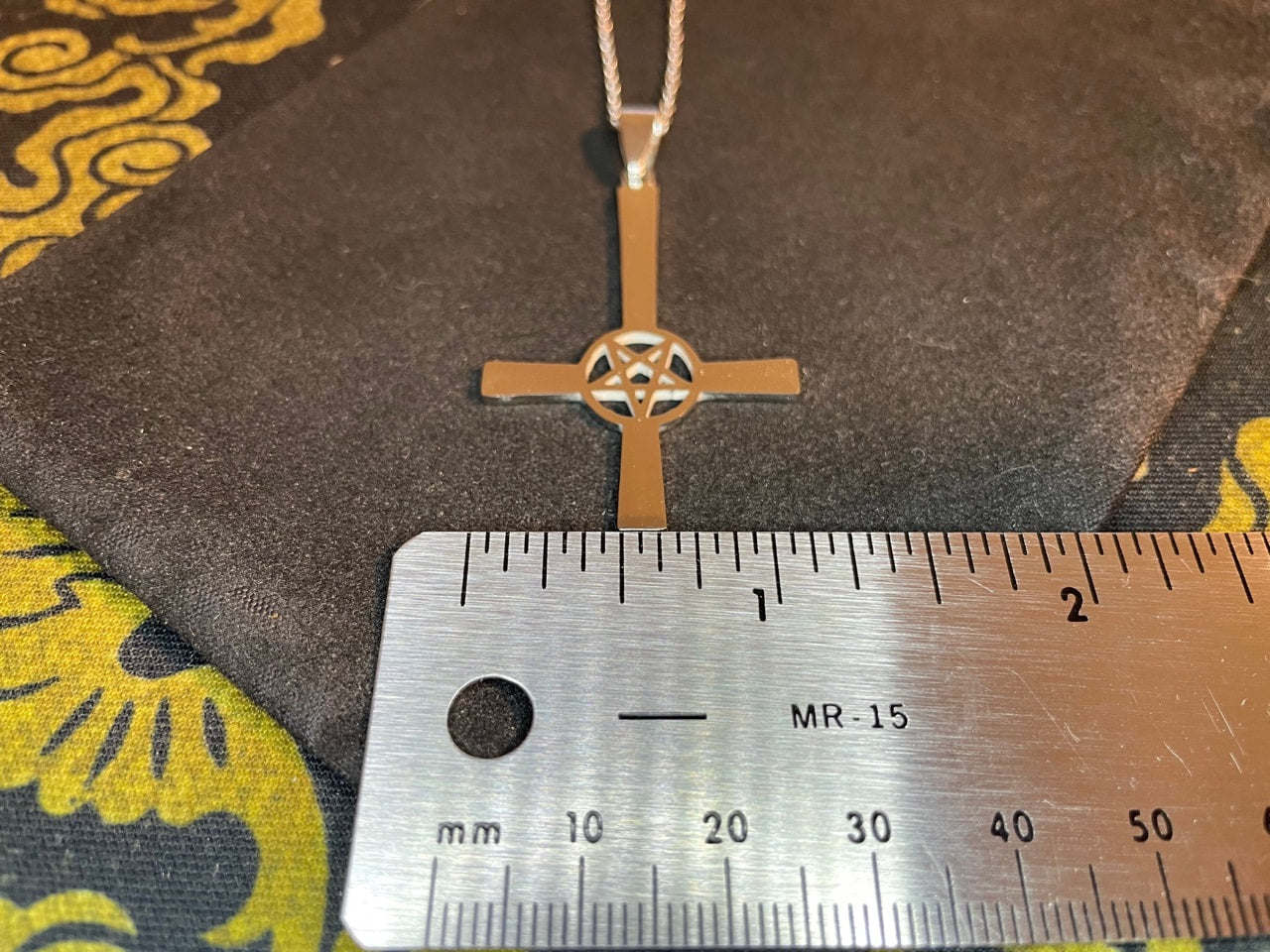 Upside Down Cross Inverted Pentagram Stainless Steel Pendant Necklace Modern Gothic Wiccan Pagan Satanic Church Occult Jewelry Gift - Silver