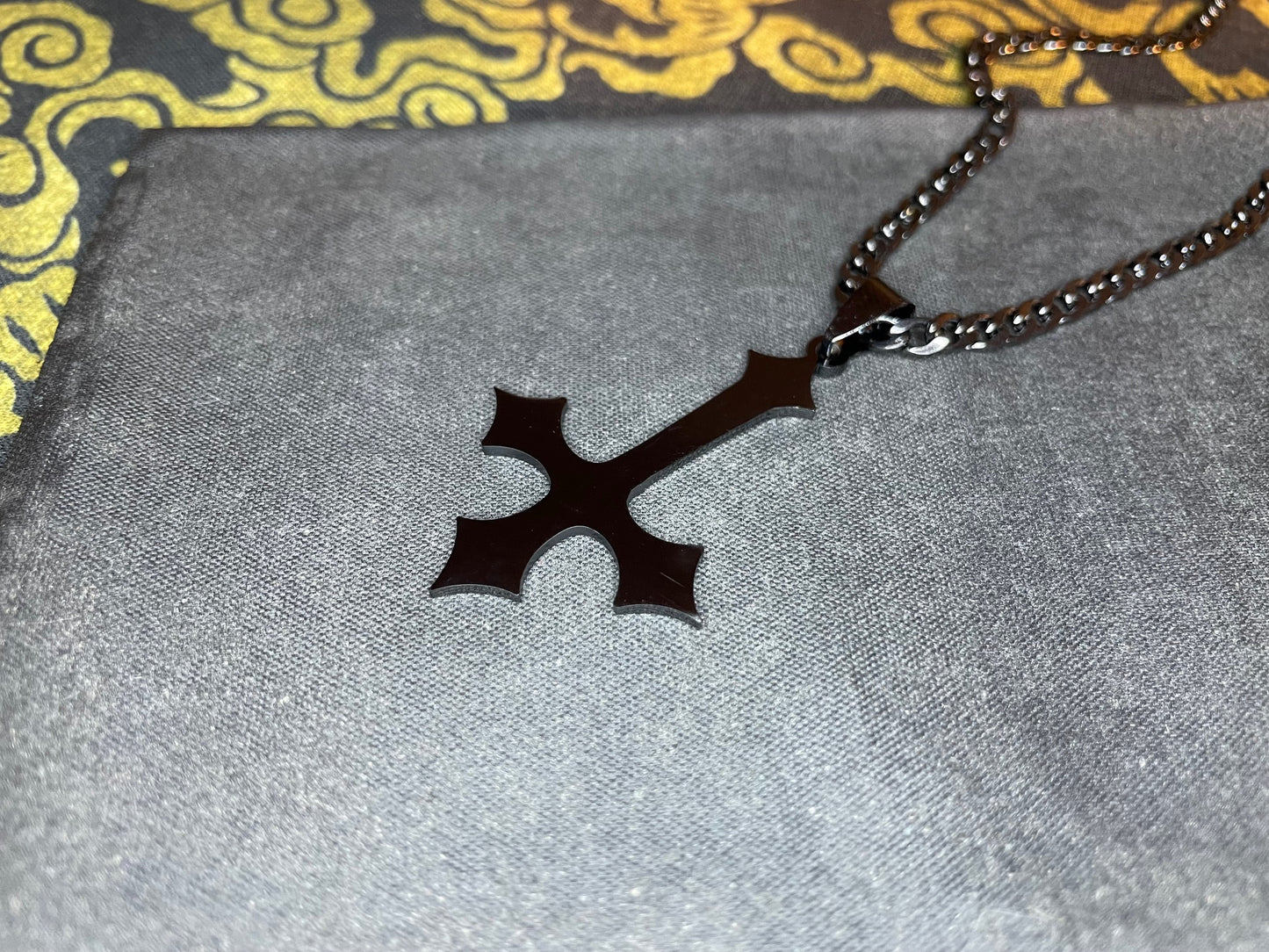 Gothic Inverted Upside Down Cross Stainless Steel Pendant Necklace Vintage Satanic Church Pagan Wiccan Occult Jewelry Best Gift - Black