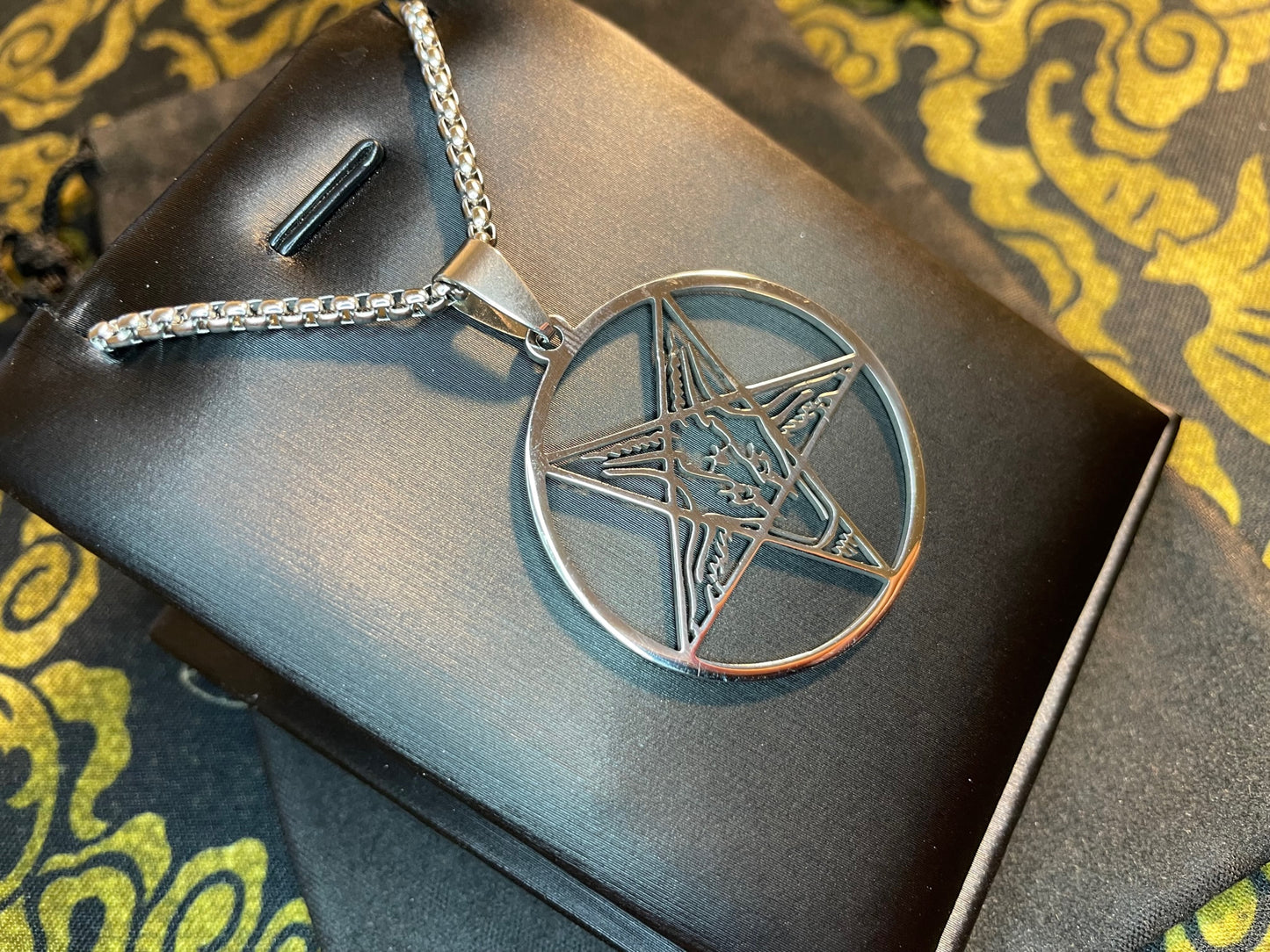 Sigil of Baphomet Satanic Church Upside Down Inverted Pentagram Stainless Steel Pendant Necklace Gothic Pagan Occult Jewelry Gift - Silver