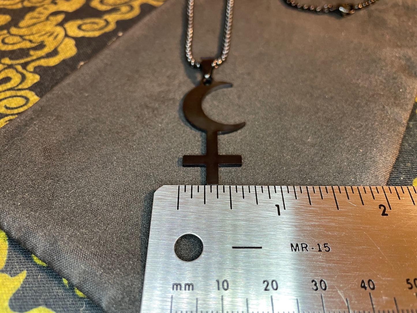 Lilith Symbol Crescent Moon Inverted Upside Down Cross Stainless Steel Necklace Gothic Pagan Satanic Wiccan Occult Jewelry Best Gift - Black