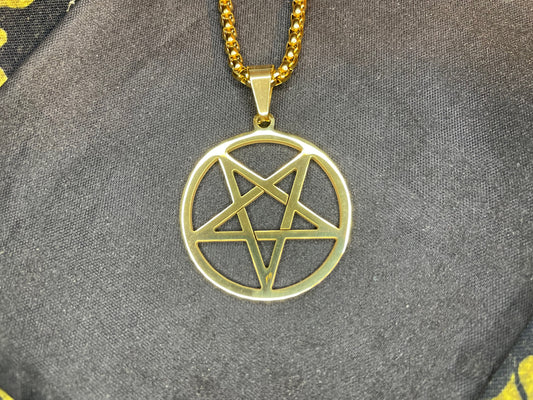 Inverted Pentagram Upside Down Stainless Steel Pendant Necklace Talisman Amulet Gothic Satanic Wiccan Pagan Occult Jewelry Best Gift - Gold