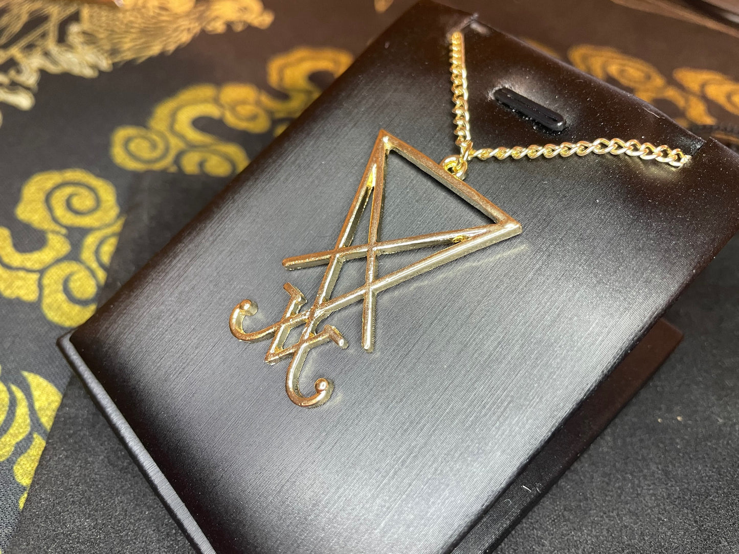 Sigil of Lucifer Seal of Satan Stainless Steel Pendant Necklace Gothic Satanic Wiccan Pagan Temple Church Occult Jewelry Gift - Gold