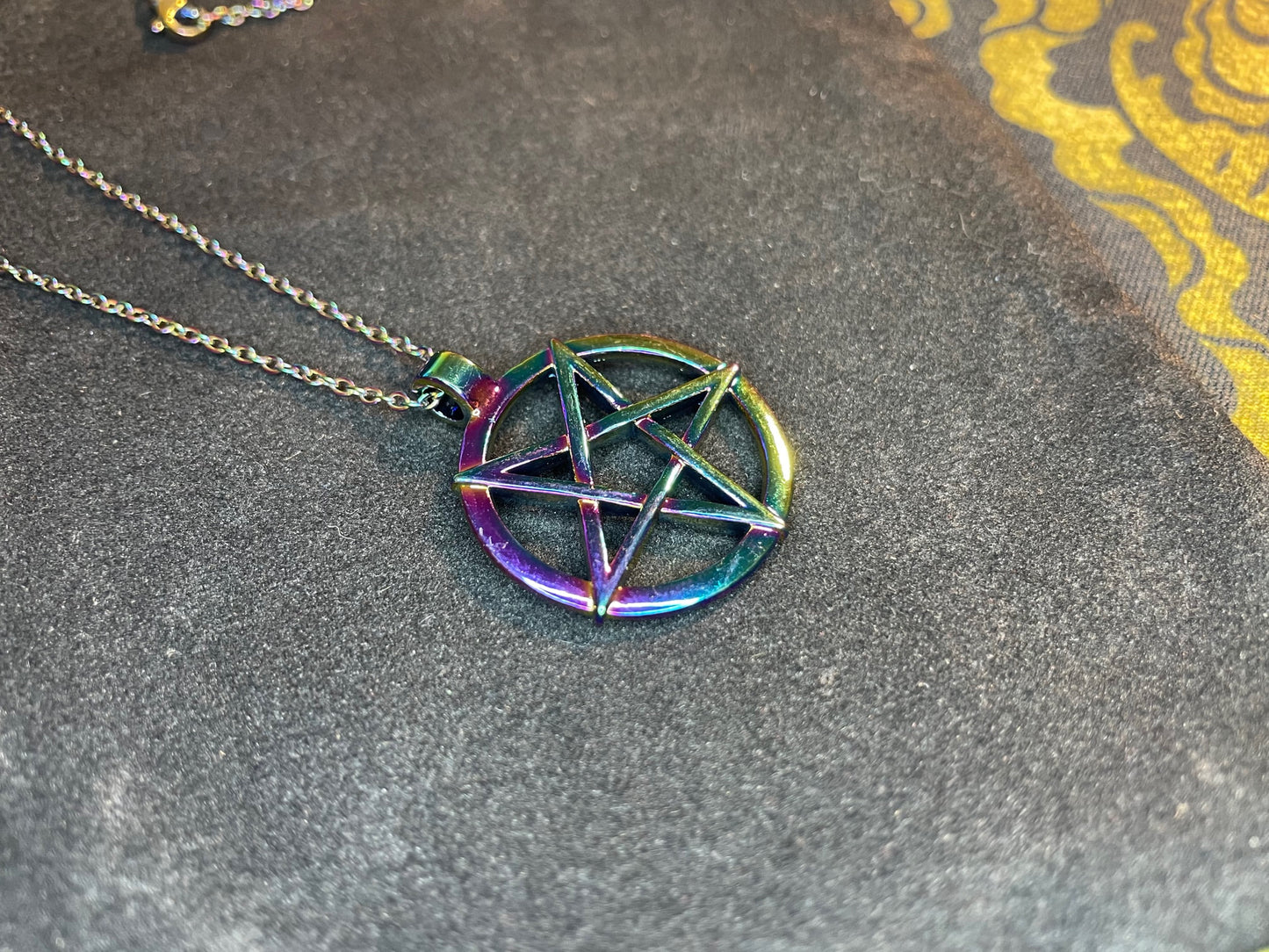 Inverted Upside Down Pentagram Circle Rainbow Stainless Steel Pendant Necklace Gothic Satanic Wiccan Pagan Occult Jewelry Best Gift - Prism