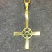 Upside Down Cross w/ Inverted Pentagram Stainless Steel Pendant Necklace Vintage Gothic Wiccan Pagan Satanic Occult Jewelry - Gold Color