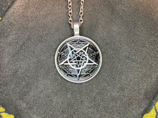 Double Pentagram Sigil of Leviathan Baphomet Lucifer Glass Stainless Steel Pendant Necklace Satanic Wiccan Occult Jewelry Best Gift - Silver