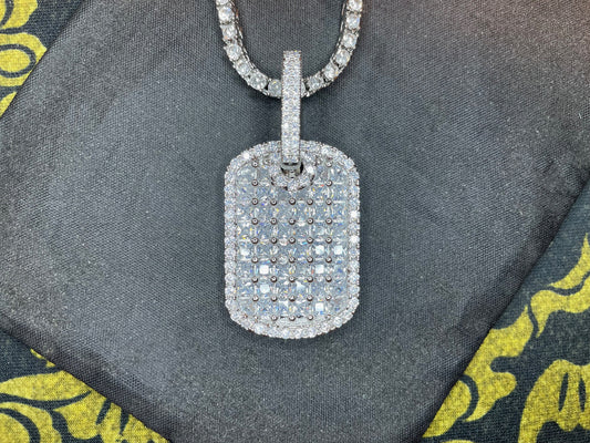 Diamond Iced Out Bling Dog Tag Zircon Sterling Silver Pendant Rope Necklace Minimalist Retro Satanic Wiccan Witchcraft Occult Jewelry Gift