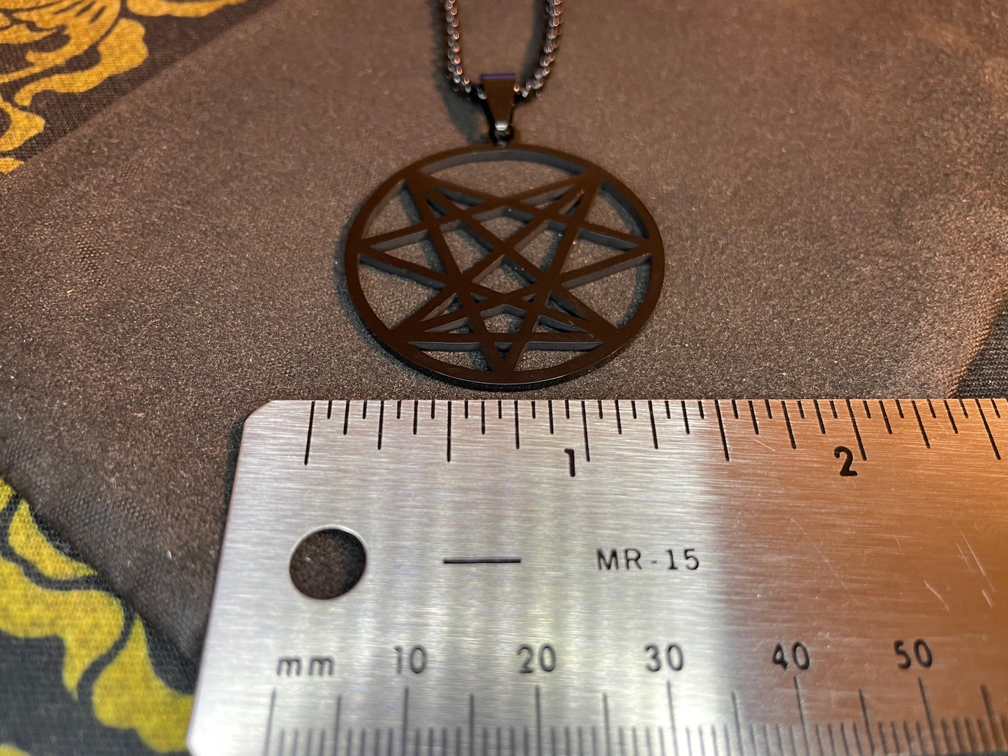 Nine Angles Seal of the Devil Sacred Geometry Pendant Necklace Stainless Steel Magical Amulet Talisman Satanic Church Wiccan Occult Jewelry - Black