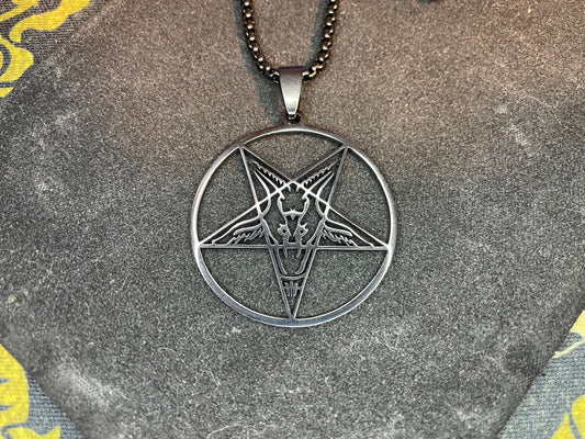 Sigil of Baphomet Satanic Church Upside Down Inverted Pentagram Stainless Steel Pendant Necklace Gothic Pagan Occult Jewelry Gift - Black