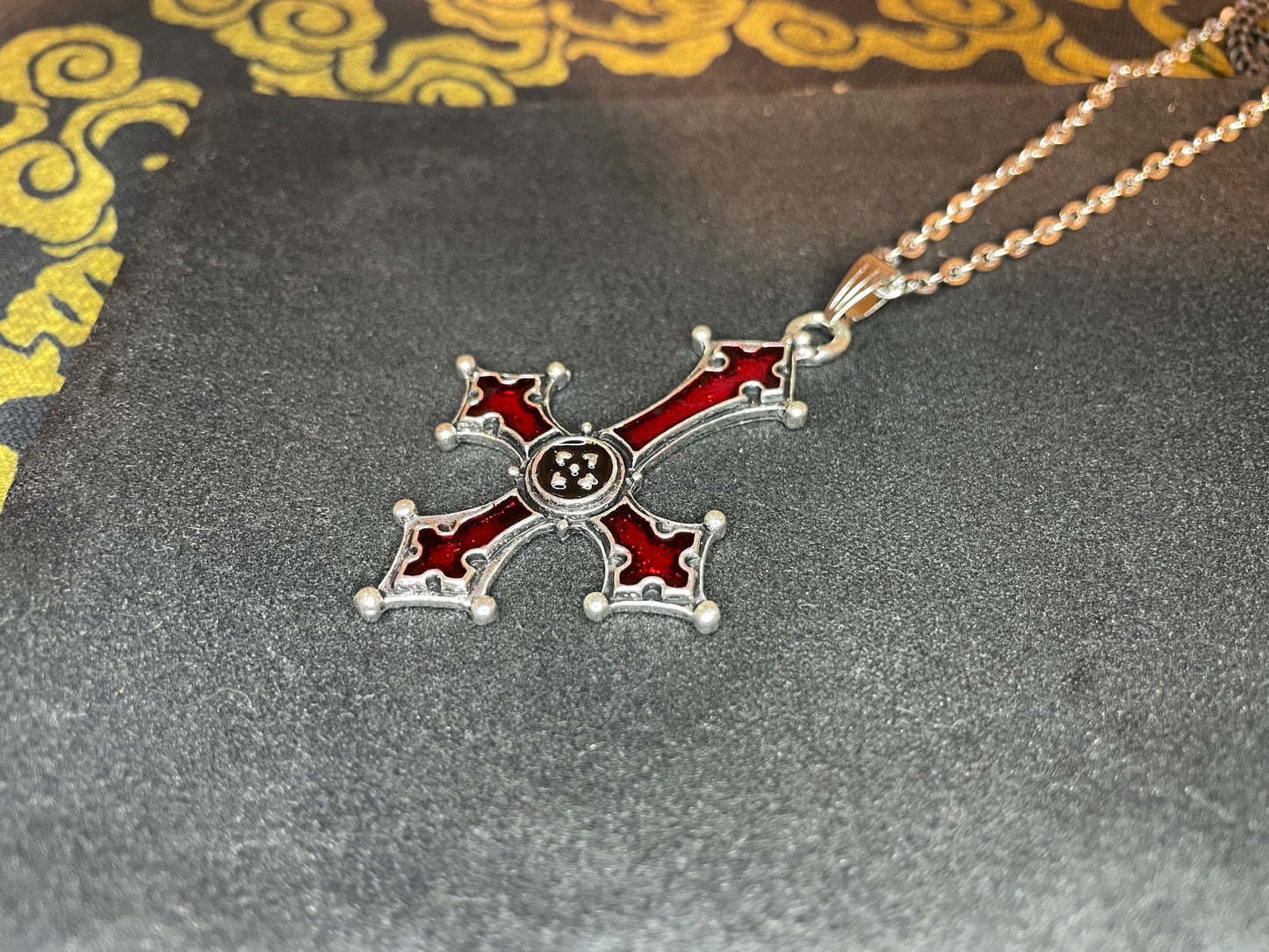 Red Crimson Bloody Inverted Upside Down Cross Pendant Necklace Vintage Gothic Satanic Pagan Wiccan Occult Jewelry Best Gift - Silver