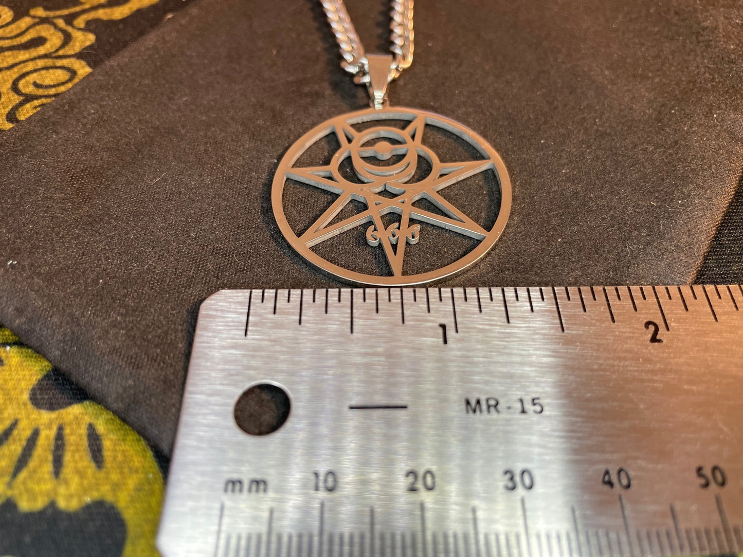 Aleister Crowley Seal 7-Pointed Star 666 Thelema Symbol Stainless Steel Pendant Necklace Satanic Wiccan Pagan Occult Jewelry Gift - Silver