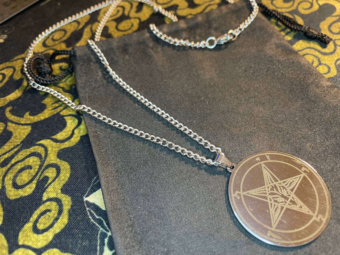 Sigil of Baphomet Official Church of Satan Inverted Upside Down Pentagram Necklace Pagan Wiccan Satanic Occult Jewelry Gift - Silver & Gold