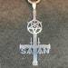 Inverted Upside Down Cross w/ Pentagram 666 Symbol Pendant Necklace Vintage Occult Gothic Dark Pagan Satanic Men Women Jewelry Gift - Silver