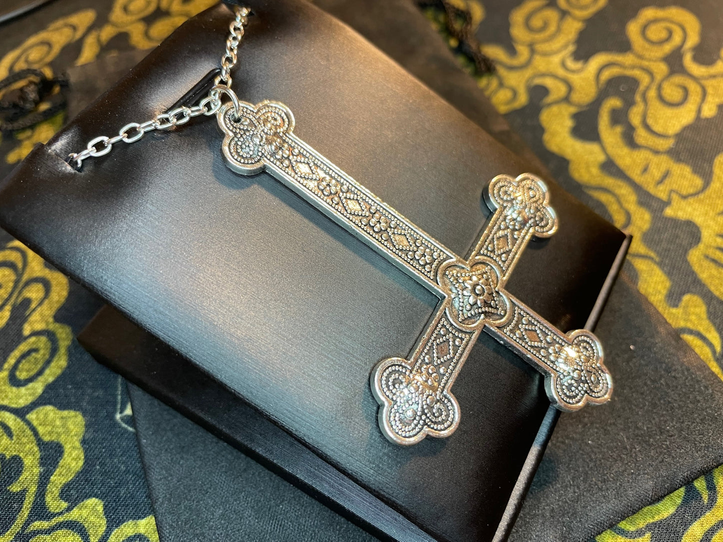 Large Ornate Upside Down Cross Inverted Crucifix Hand-Poured Aluminum Pendant Necklace Gothic Pagan Satanic Witchcraft Wiccan Gift - Silver