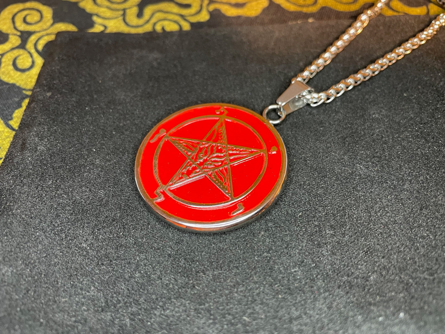 Sigil of Baphomet Official Church of Satan Lucifer Pendant Necklace Amulet Talisman Satanic Wiccan Gothic Pagan Occult Jewelry Gift -  Red