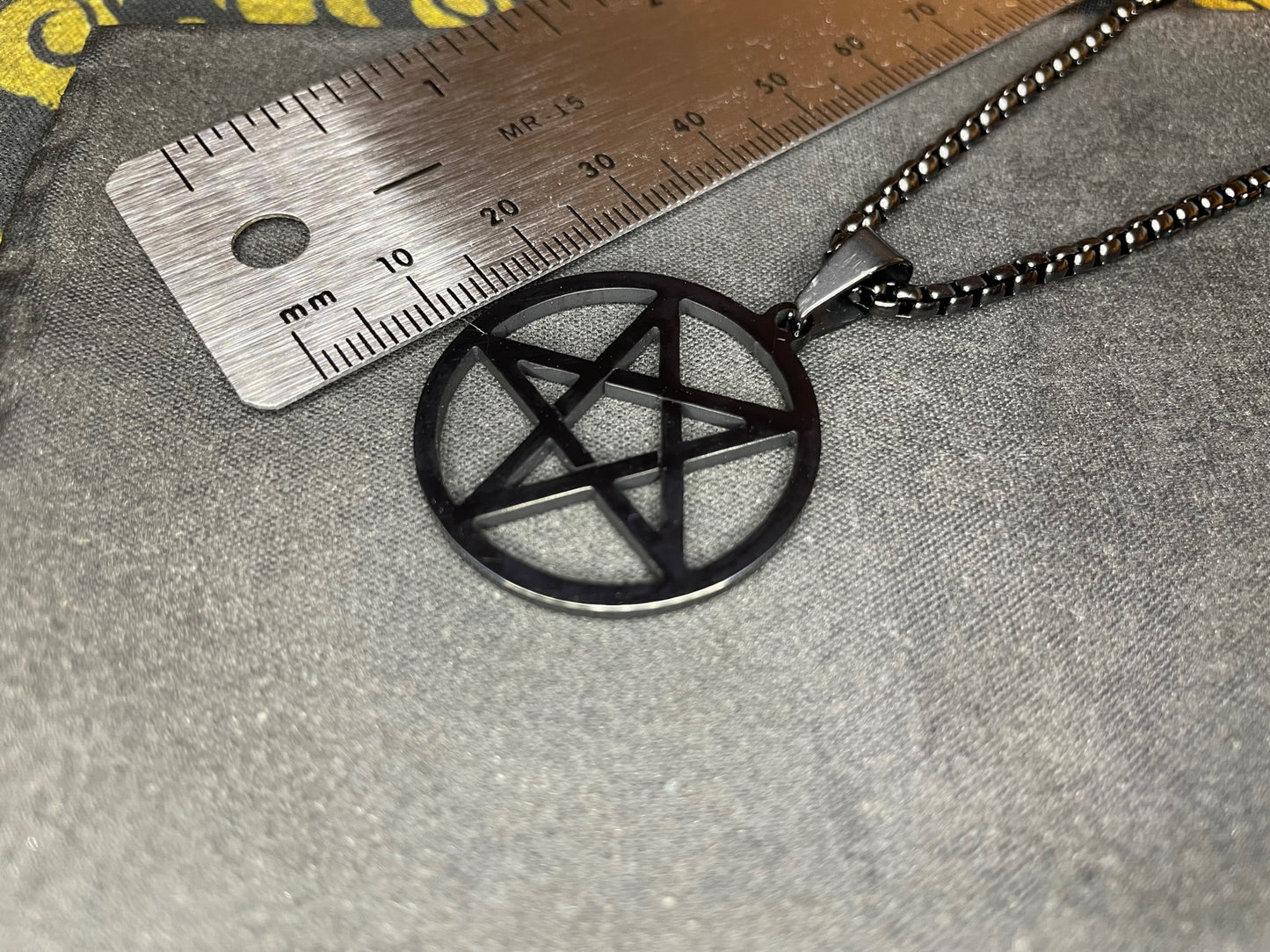 Inverted Pentagram Upside Down Stainless Steel Pendant Necklace Talisman Amulet Gothic Satanic Wiccan Pagan Occult Jewelry Best Gift - Black