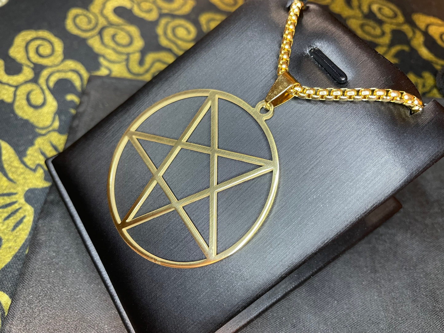 Inverted Pentagram Upside Down Stainless Steel Large Pendant Necklace Talisman Gothic Satanic Wiccan Pagan Occult Jewelry Best Gift - Gold