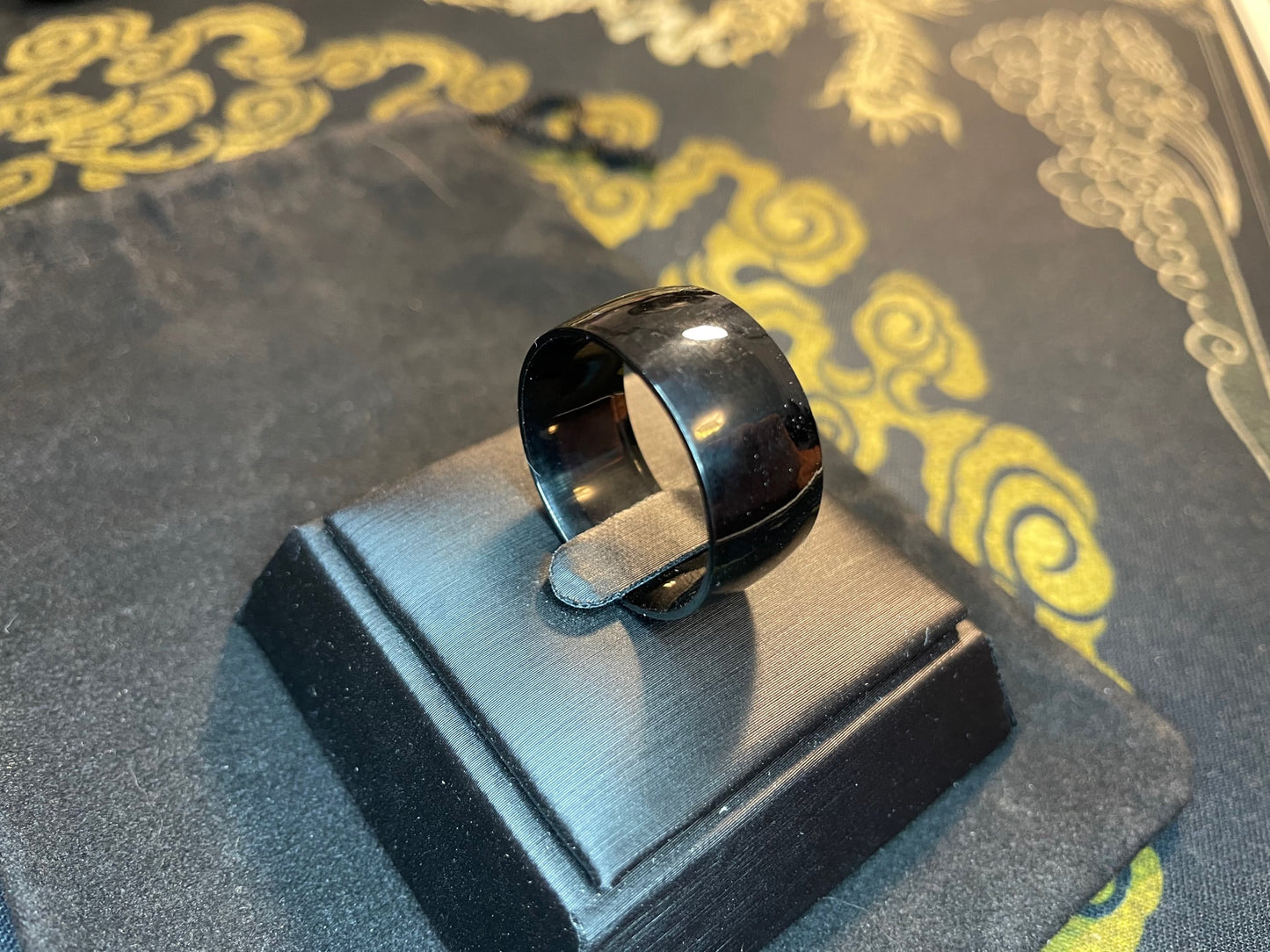 Black Stainless Steel Ring 11 mm Wide Band Gothic Wedding Classic Vintage Satanic Pagan Wiccan Occult Jewelry Gift - Unisex Men's Women's