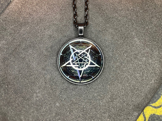 Double Pentagram Sigil of Leviathan Baphomet Lucifer Glass Stainless Steel Pendant Necklace Satanic Wiccan Pagan Occult Jewelry Gift - Black