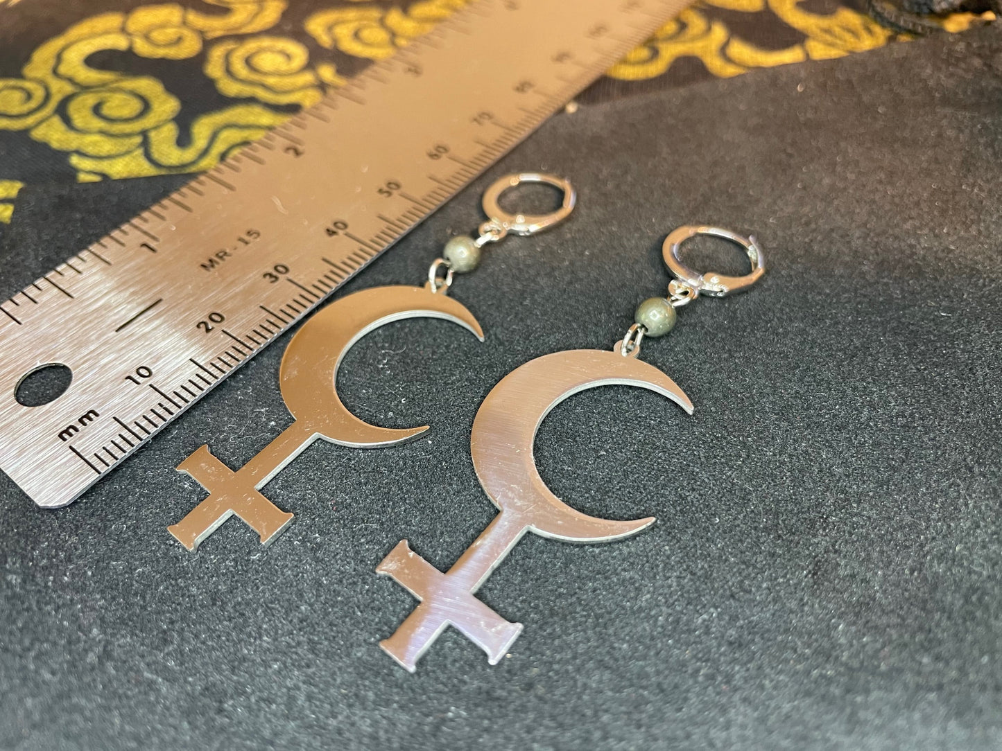 Lilith Symbol Crescent Moon Inverted Upside Down Cross Stainless Steel Earrings Gothic Satanic Church Wiccan Occult Jewelry Gift - Silver