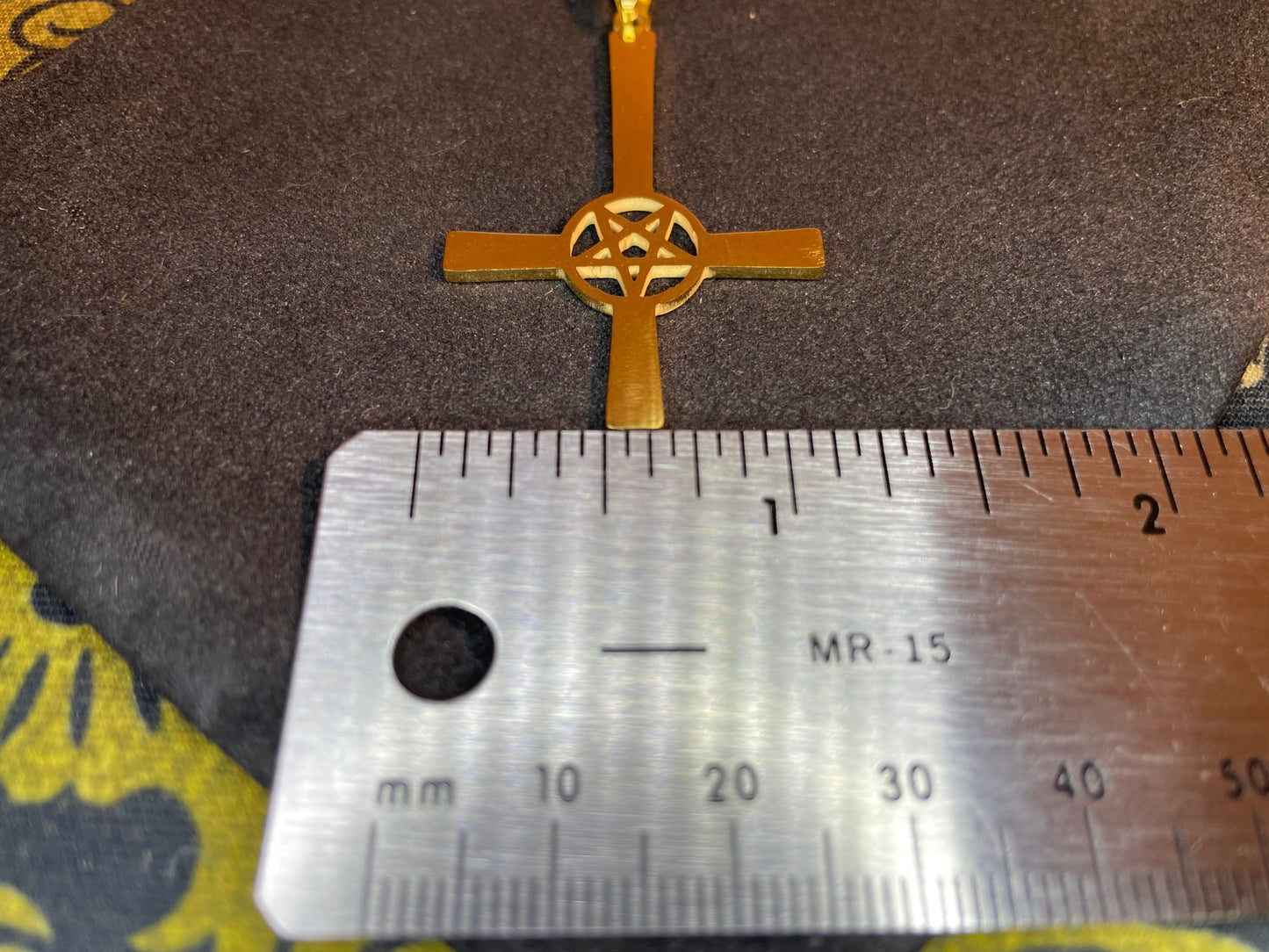 Upside Down Cross Inverted Pentagram Stainless Steel Pendant Necklace Modern Gothic Wiccan Pagan Satanic Church Occult Jewelry Gift - Gold