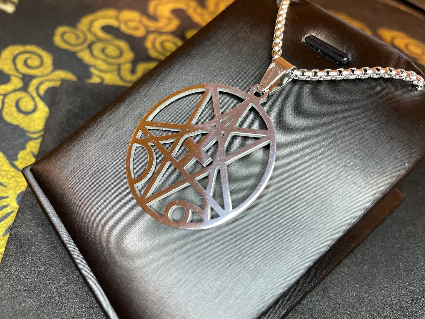 Demonic Seal Sigil Upside Down Cross Inverted Pentagram Stainless Steel Necklace Satanic Gothic Pagan Wiccan Occult Jewelry Gift - Silver