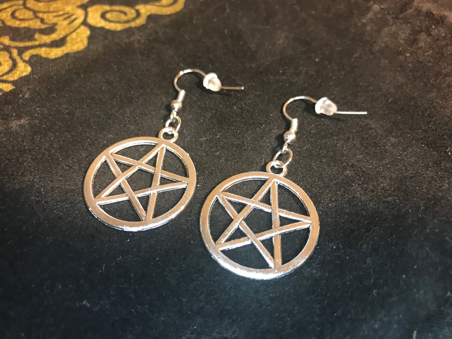 Pentacle 5-Pointed Star Woven Overlap Pentagram Charm Earrings Mystical Pendant Occult Gothic Pagan Satanic Wiccan Jewelry Gift - Silver