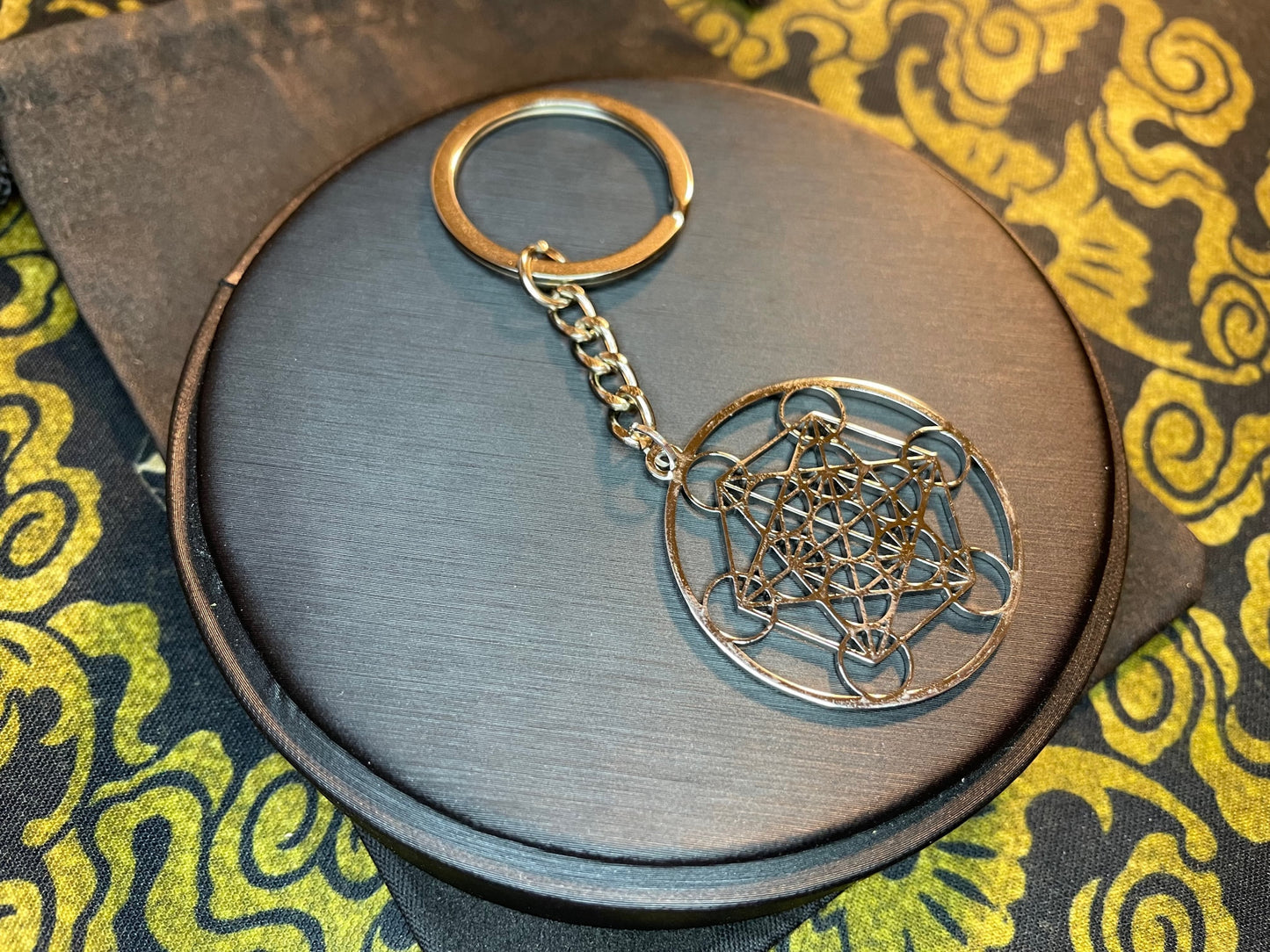 Metatron's Cube Flower of Life Sacred Geometry Yoga Hindu Buddhism Stainless Steel Pendant Keychain Satanic Occult Jewelry Gift -  Silver