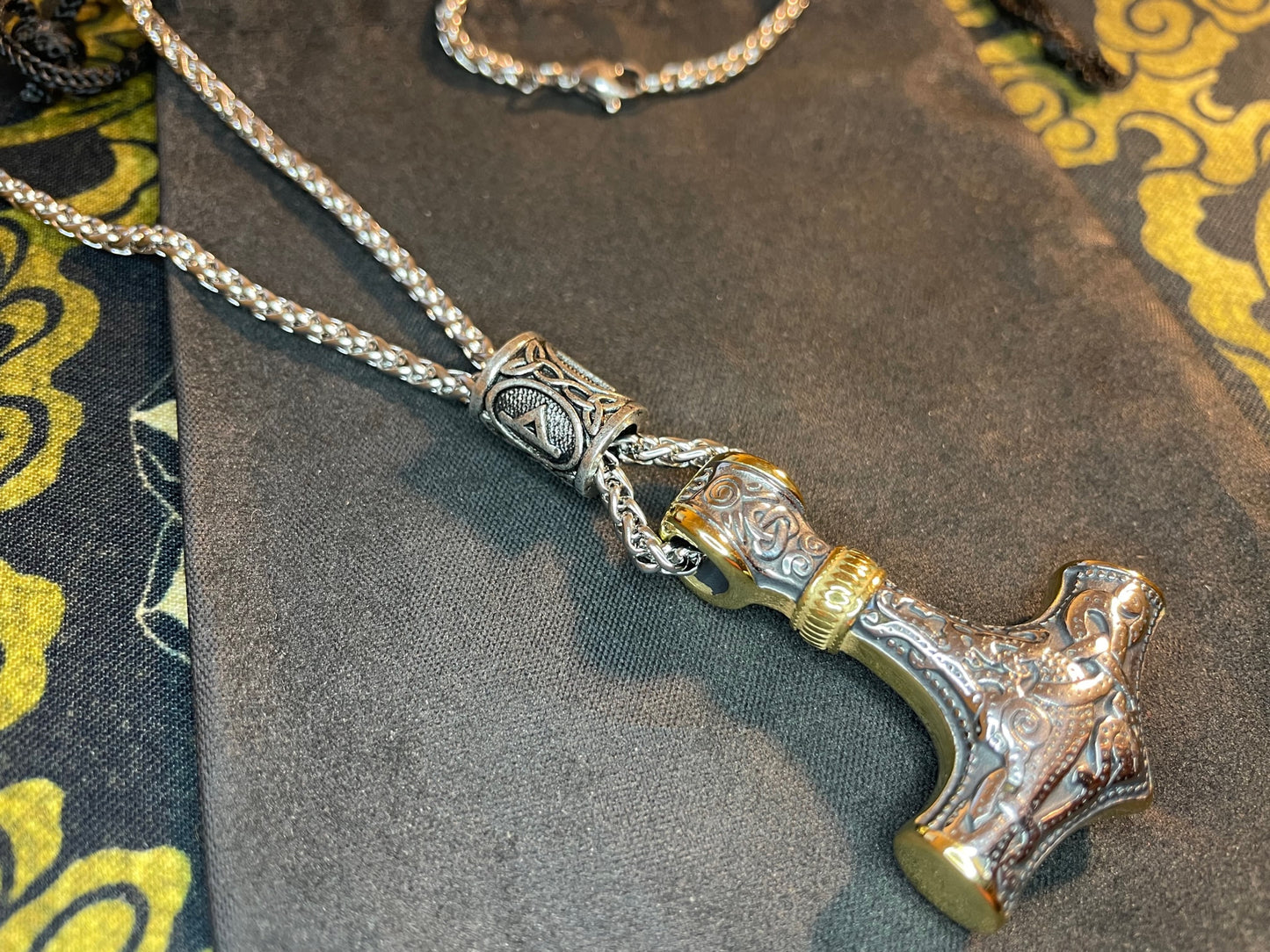 Norse Viking Thor's Hammer Mjolnir Loki Rune Celtic Knot Steel Necklace Amulet Talisman Satanic Wiccan Occult Jewelry Gift -  Silver & Gold