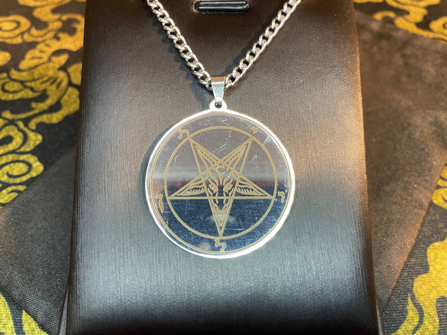 Sigil of Baphomet Official Church of Satan Inverted Upside Down Pentagram Necklace Pagan Wiccan Satanic Occult Jewelry Gift - Silver & Gold