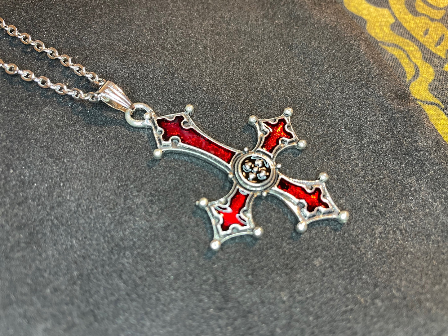 Red Crimson Bloody Inverted Upside Down Cross Pendant Necklace Vintage Gothic Satanic Pagan Wiccan Occult Jewelry Best Gift - Silver