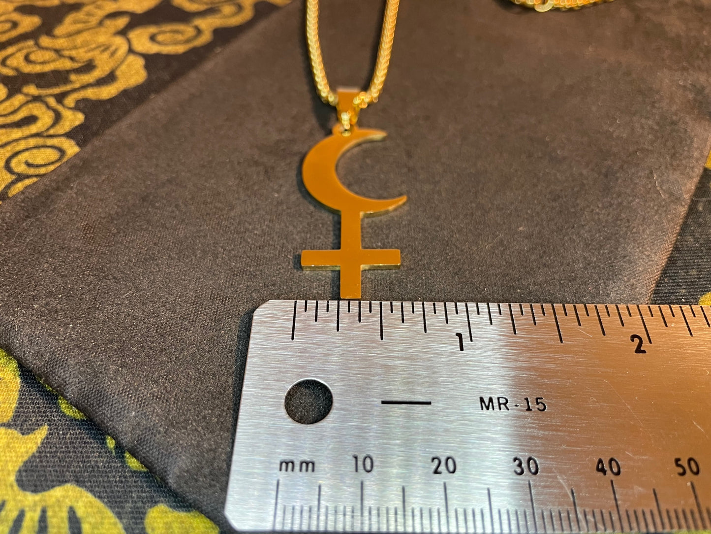 Lilith Symbol Crescent Moon Inverted Upside Down Cross Stainless Steel Necklace Gothic Pagan Satanic Wiccan Occult Jewelry Best Gift - Gold