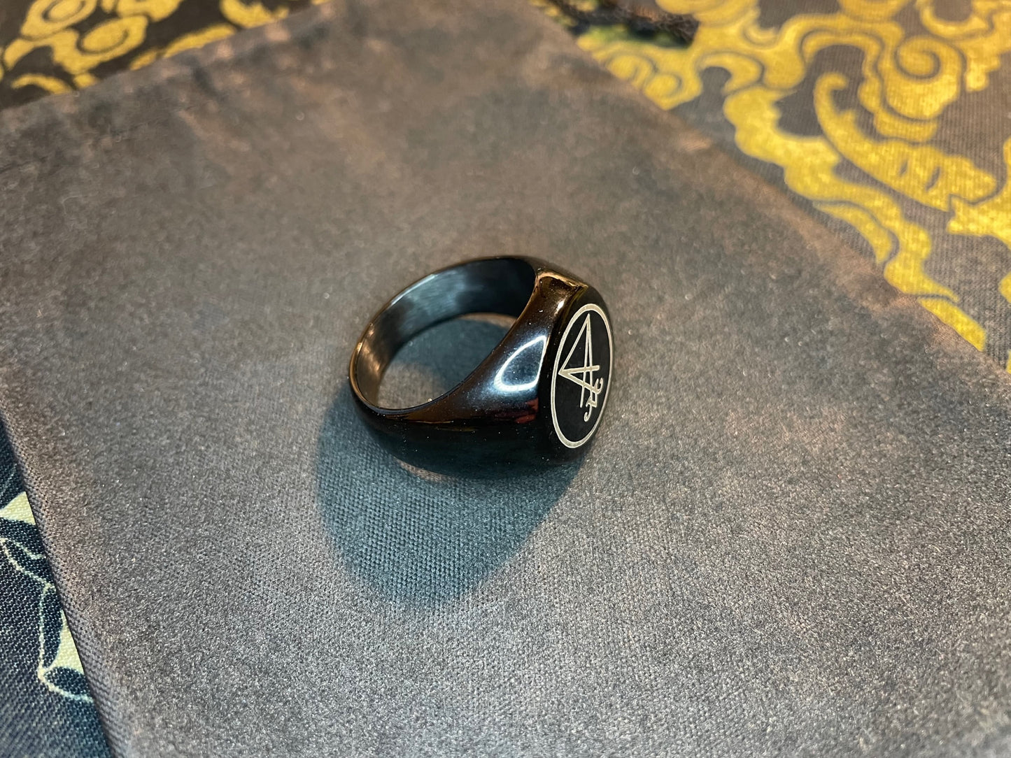 Sigil of Lucifer Seal of Satan Baphomet Power Alchemy Symbol Statement Ring Gothic Pagan Wiccan Satanic Church Occult Jewelry Gift - Black