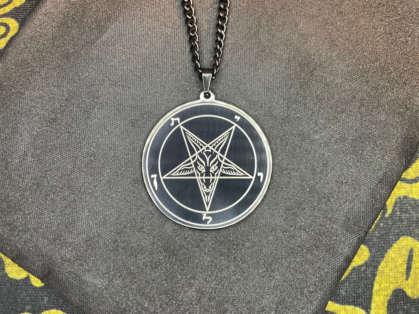 Sigil of Baphomet Official Church of Satan Inverted Upside Down Pentagram Necklace Pagan Wiccan Satanic Occult Jewelry Gift - Black & Gold