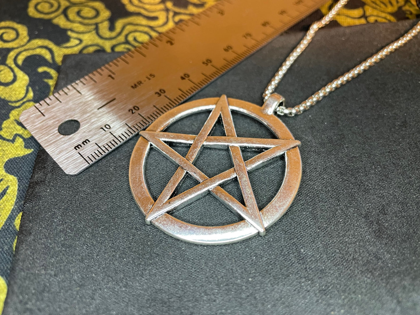 Large Pentagram Intertwined Pentacle Star Circle Stainless Steel Pendant Necklace Satanic Wiccan Pagan Occult Jewelry Best Gift - Silver