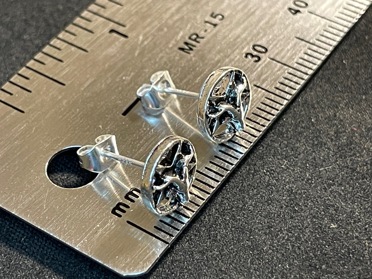 Sterling Silver Baphomet Pentagram Earrings 925 Biker Punk Stud Sigil Goat Minimalist Gothic Satanic Church Wiccan Pagan Occult Jewelry Gift