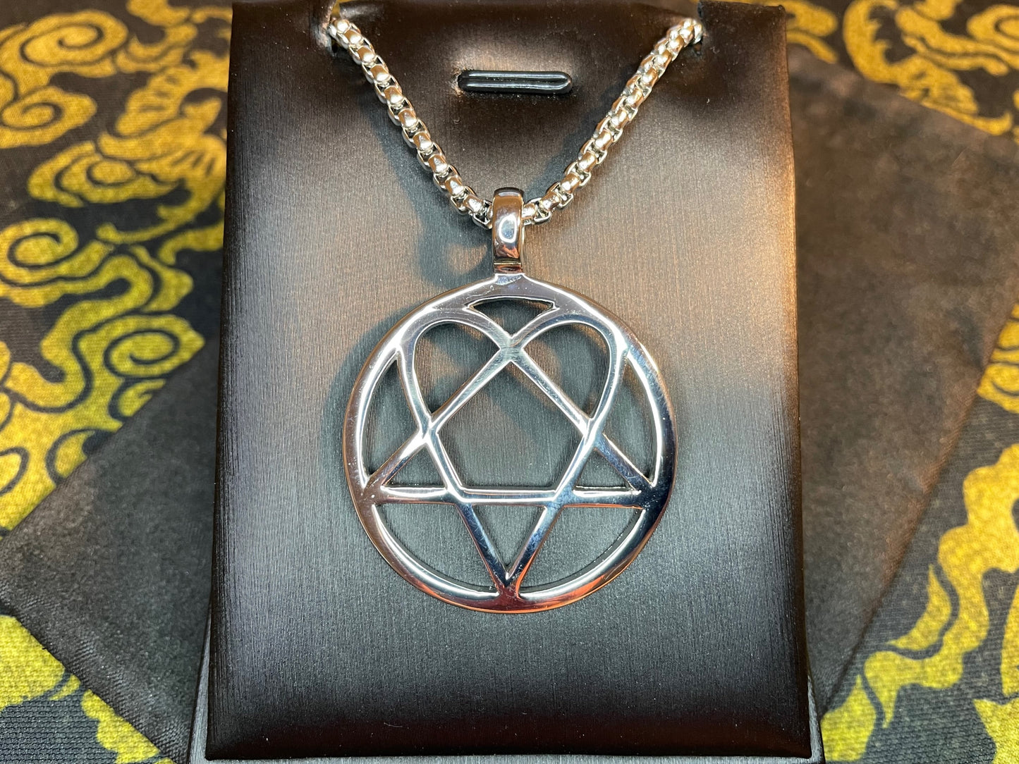 Heartagram Pentagram Heart Feminine Masculine Duality Stainless Steel Pendant Necklace Gothic Wiccan Pagan Satanic Jewelry Gift - Silver