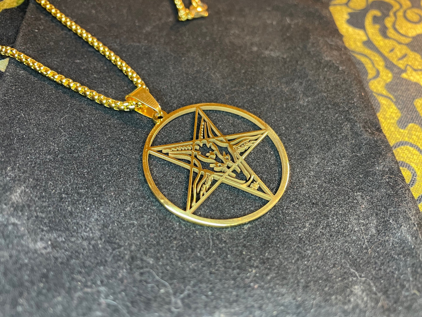 Sigil of Baphomet Satanic Church Upside Down Inverted Pentagram Stainless Steel Pendant Necklace Gothic Pagan Occult Jewelry Gift - Gold