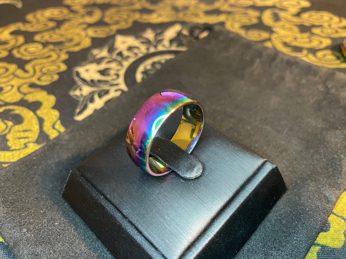 Rainbow Stainless Steel Prismatic Ring Gothic Promise Wedding 8mm Band Satanic Pagan Wiccan Occult Jewelry Men Women Best Gift - Multicolor