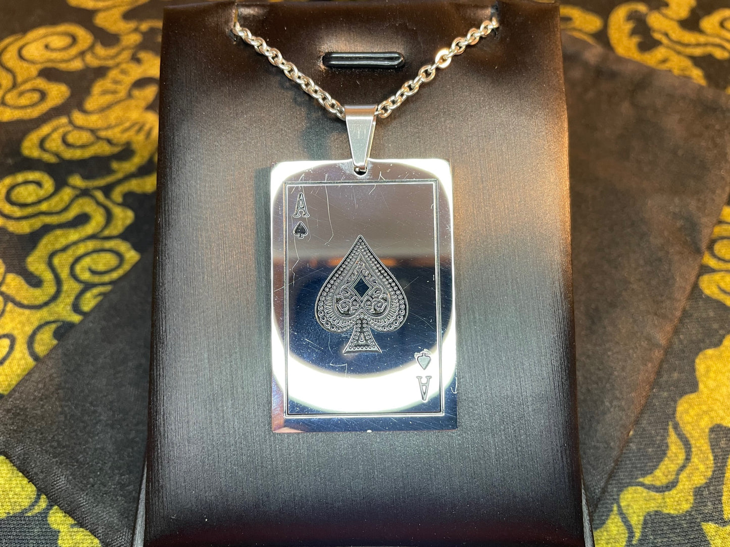 Ace of Spades Death Card Power Wealth Luck Poker Stainless Steel Pendant Necklace Gothic Satanic Pagan Wiccan Occult Jewelry Gift - Silver