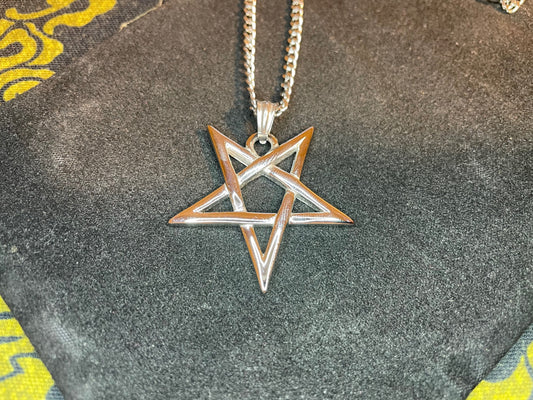 Mystical Upside Down Woven Inverted Pentagram Stainless Steel Retro Pendant Necklace Gothic Satanic Wiccan Occult Jewelry Best Gift - Silver