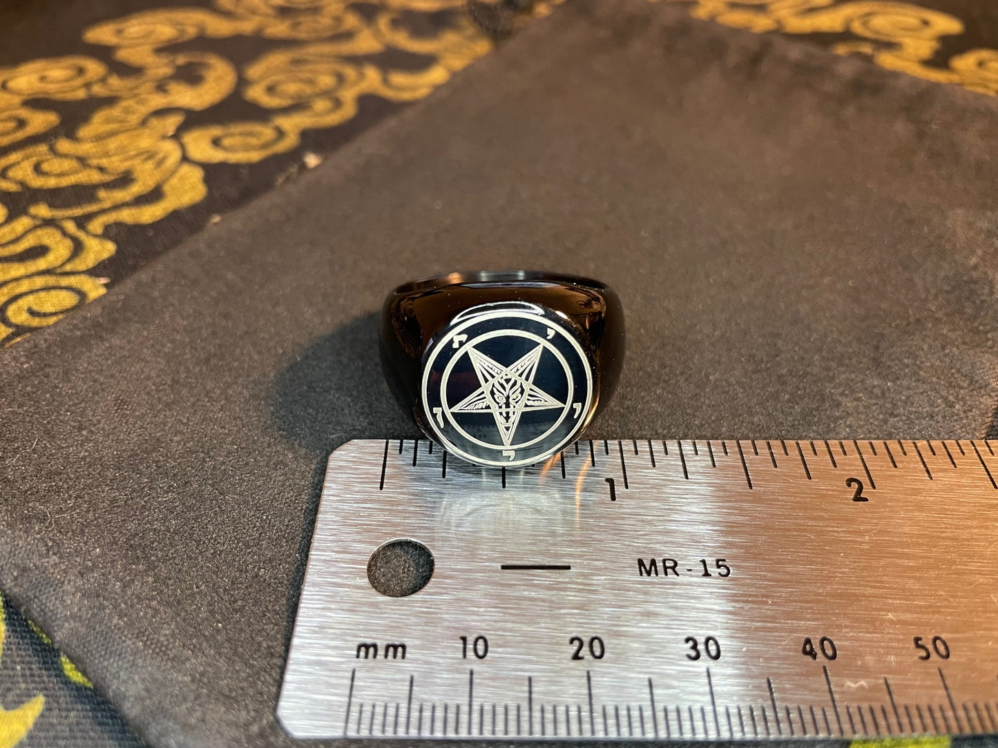 Sigil of Baphomet Church of Satan Inverted Pentagram Stainless Steel Statement Ring Pagan Wiccan Satanic Occult Jewelry Gift - Black & Gold