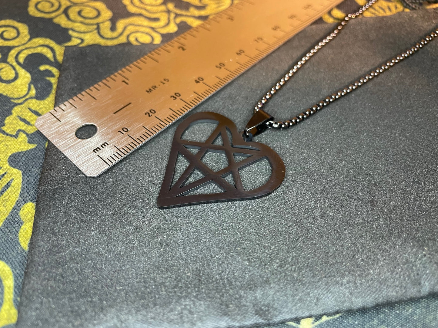 Satan's Heart Inverted Pentagram Feminine Masculine Duality Stainless Steel Pendant Necklace Gothic Wiccan Pagan Satanic Jewelry - Black